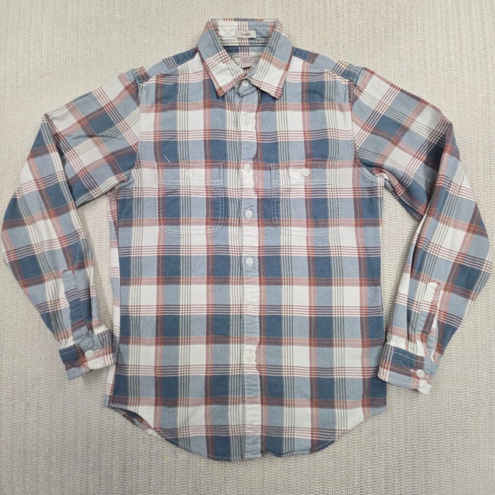 Wallace & Barnes Shirt Mens XS‎ Blue Plaid Flannel Long Sleeve Button Up